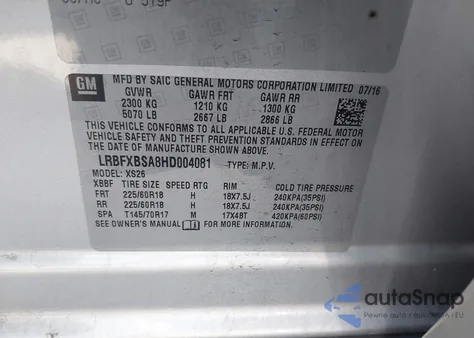 2017 Buick Envision Essence z USA, uszkodzony, nr VIN LRBFXBSA8HD004081